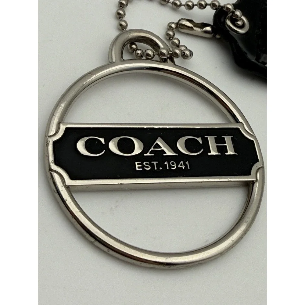 COACH Keychain Silvertone Metal Medallion Logo Purse Charm W/ Small Black Tag